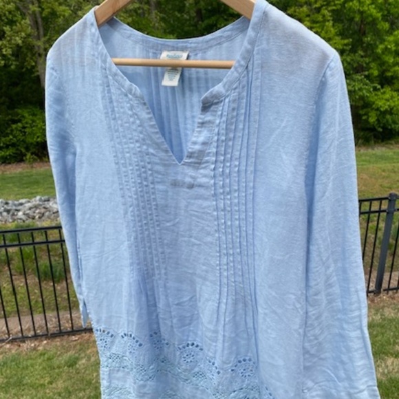 Sundance 100% Linen Pintuck & Crochet Tunic Blouse Tunic Size Small - Picture 10 of 11